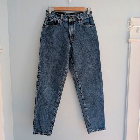 Vintage 90s Levi's 550 Denim Tapered Leg Mom Jeans Relaxed Fit Dark Wash Jrs 9 - Picture 2 of 9
